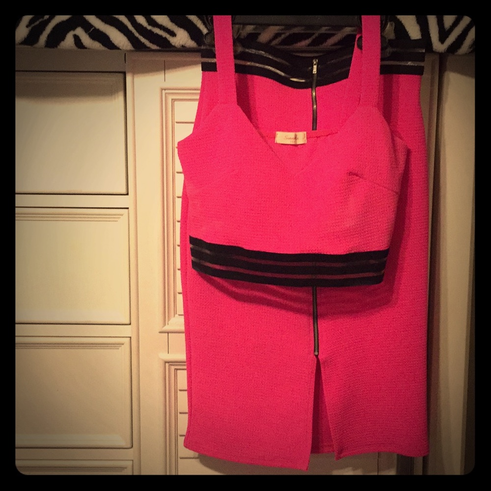 Hot pink crop skirt set